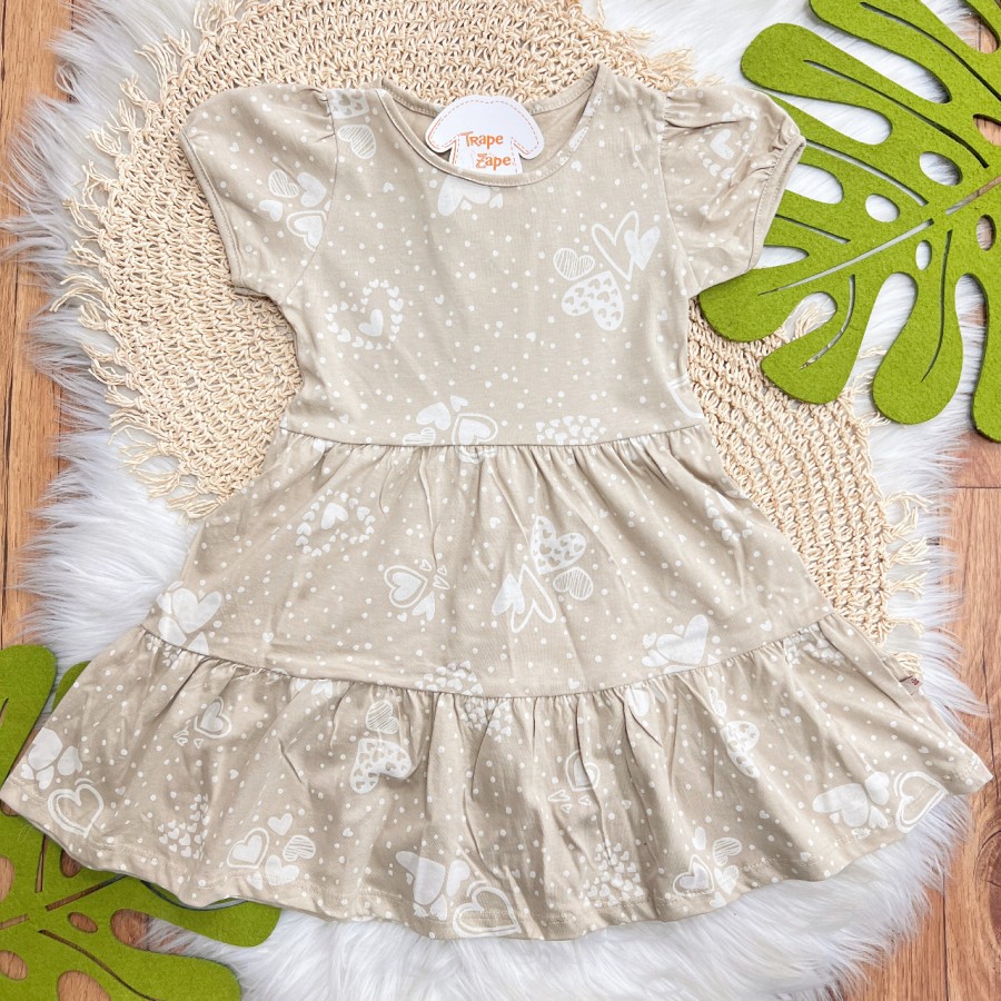 Vestido Manga Curta Corações - Areia